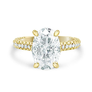 Oval Radiant Moissanite, Engagement Ring, 4.0ct Oval Moissanite Ring, .92ct Diamonds Hidden Halo Ring, 14k Yellow Gold