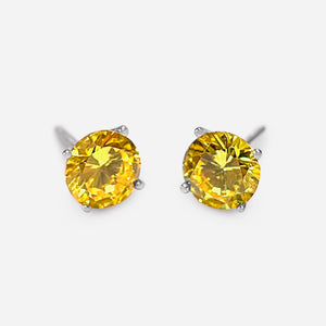 Gold Diamond Studs, 4 Ct Round Created Yellow Canary Diamond Earrings, Solid Gold Earrings, Real 14K 18K White Gold, Screw Back Earrings