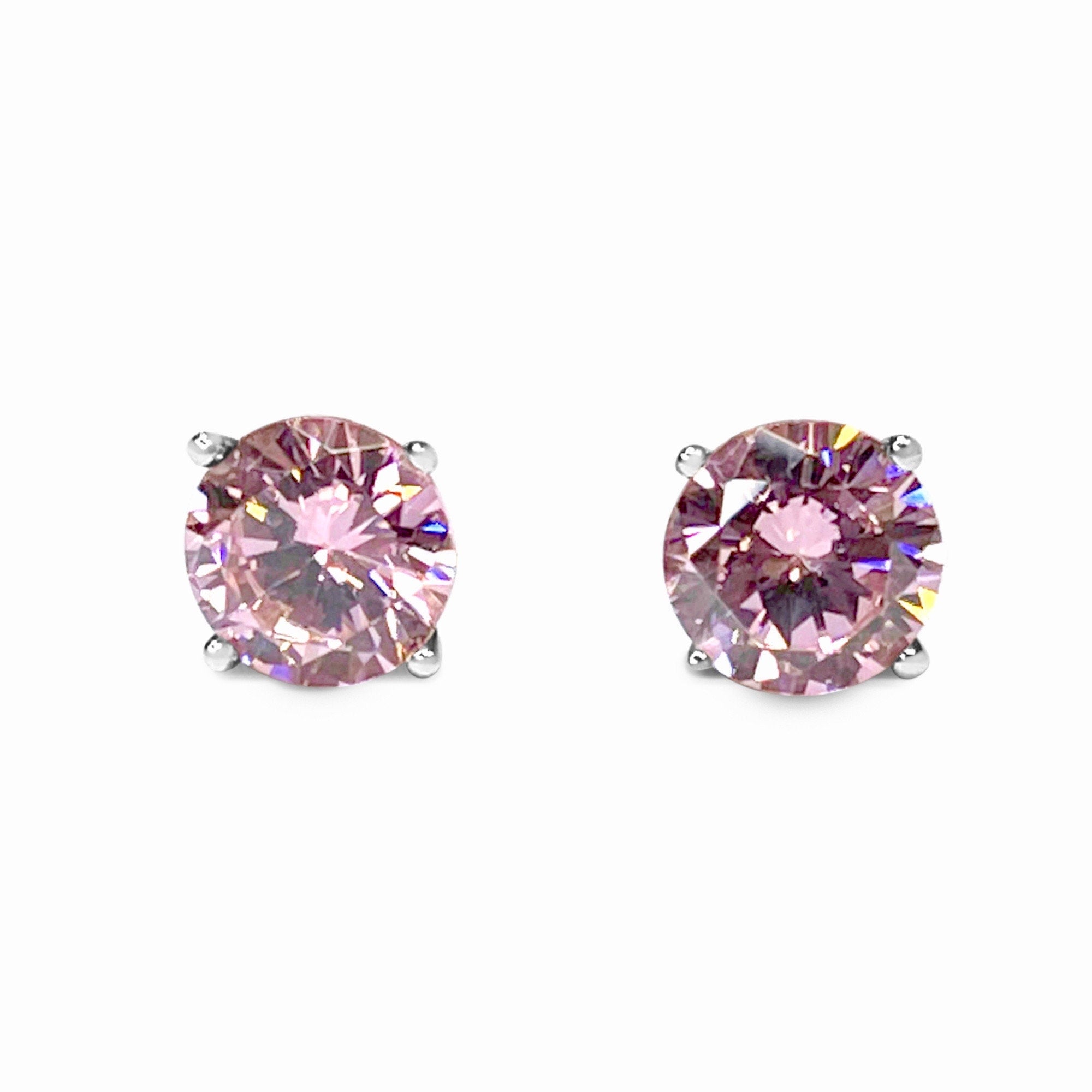 White Gold Diamond Studs, 3 Ct Round Created Pink Diamond Earrings, So -  Brilliant Lab Creations