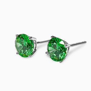 Green Diamond Studs, 14K Gold Earrings, 2.00- 3.00 T.W. Round Cut Created Diamond, Green Diamond Earrings, Solid Gold Earrings, Gift for Her