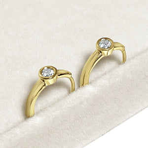 Diamond Hoops Earrings, Solid 14K Gold Single Bezel Set Diamond Hoops, Tiny Hoops, Diamond Earrings, Solid Gold, Gift for Her
