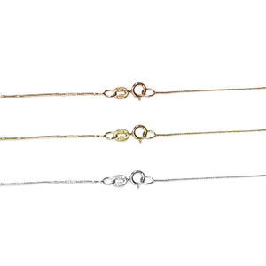 14k Solid White, Yellow, or Rose Gold Necklace 0.5mm Wide Box Chain in 16" or 18"