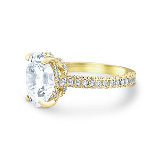 Oval Radiant Moissanite, Engagement Ring, 4.0ct Oval Moissanite Ring, .92ct Diamonds Hidden Halo Ring, 14k Yellow Gold