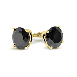 Black Diamond Earrings, 2 Ct Round Created Black Diamond Studs, Real Solid Gold Earrings, 14K 18K Yellow Gold Basket, Screw Back Earrings