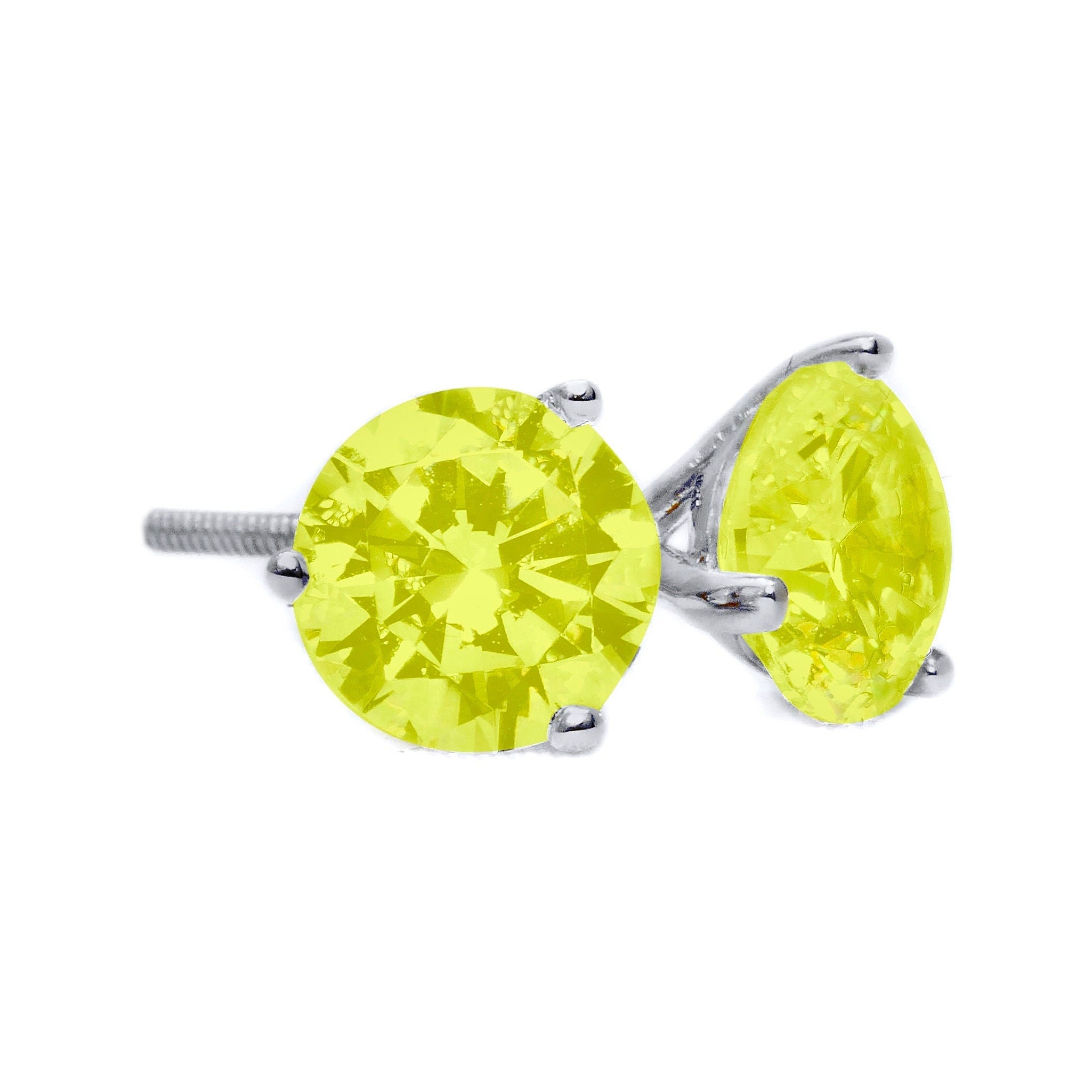 Yellow Diamond Earrings  Diamond Stud Earrings  Radiant Cut Diamond  Earrings