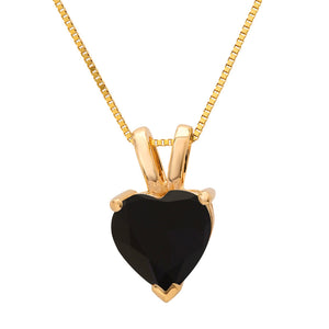 Black Heart Diamond Necklace, 0.5 - 2.0 Ct Created Diamond, Heart Pendant, Real Solid 14K Gold 18" Necklace, Yellow White or Rose Gold