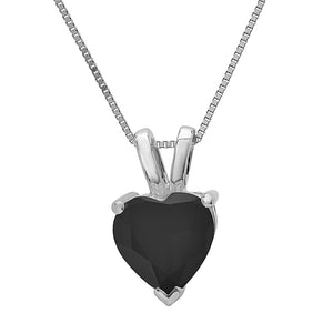 Black Heart Diamond Necklace, 0.5 - 2.0 Ct Created Diamond, Heart Pendant, Real Solid 14K Gold 18" Necklace, Yellow White or Rose Gold