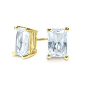 Gold Diamond Studs, 14K 18K Yellow Gold Earrings, 1.00-2.00 T.W. Emerald Cut Created Diamond, Solid Gold Earrings, Girlfriend Gift