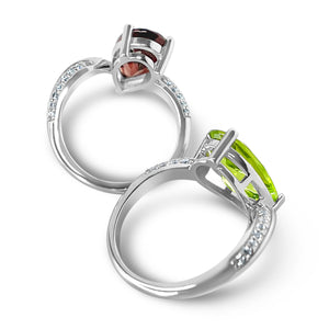 Megan Fox Ring, Toi Et Moi Ring, Engagement Ring, Solid 14k White Gold, 2 Piece Engagement Ring, Garnet & Peridot Ring, Pear Cut Ring