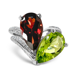 Megan Fox Ring, Toi Et Moi Ring, Engagement Ring, Solid 950 Platinum, 2 Piece Engagement Ring, Garnet & Peridot Ring, Pear Cut Ring