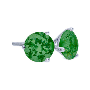 Green Diamond Studs, 18K White Gold Earrings, 1.0 - 4.0 Ctw Round Cut Created Diamond, Green Diamond Earrings, Solid Gold Earrings Gift