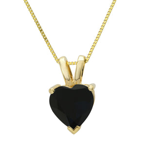 Black Heart Diamond Necklace, 0.5 - 2.0 Ct Created Diamond, Heart Pendant, Real Solid 14K Gold 18" Necklace, Yellow White or Rose Gold