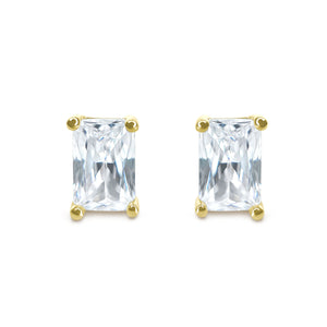 Gold Diamond Studs, 14K 18K Yellow Gold Earrings, 1.00-2.00 T.W. Emerald Cut Created Diamond, Solid Gold Earrings, Girlfriend Gift