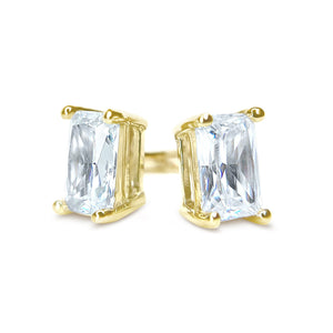 Gold Diamond Studs, 14K 18K Yellow Gold Earrings, 1.00-2.00 T.W. Emerald Cut Created Diamond, Solid Gold Earrings, Girlfriend Gift